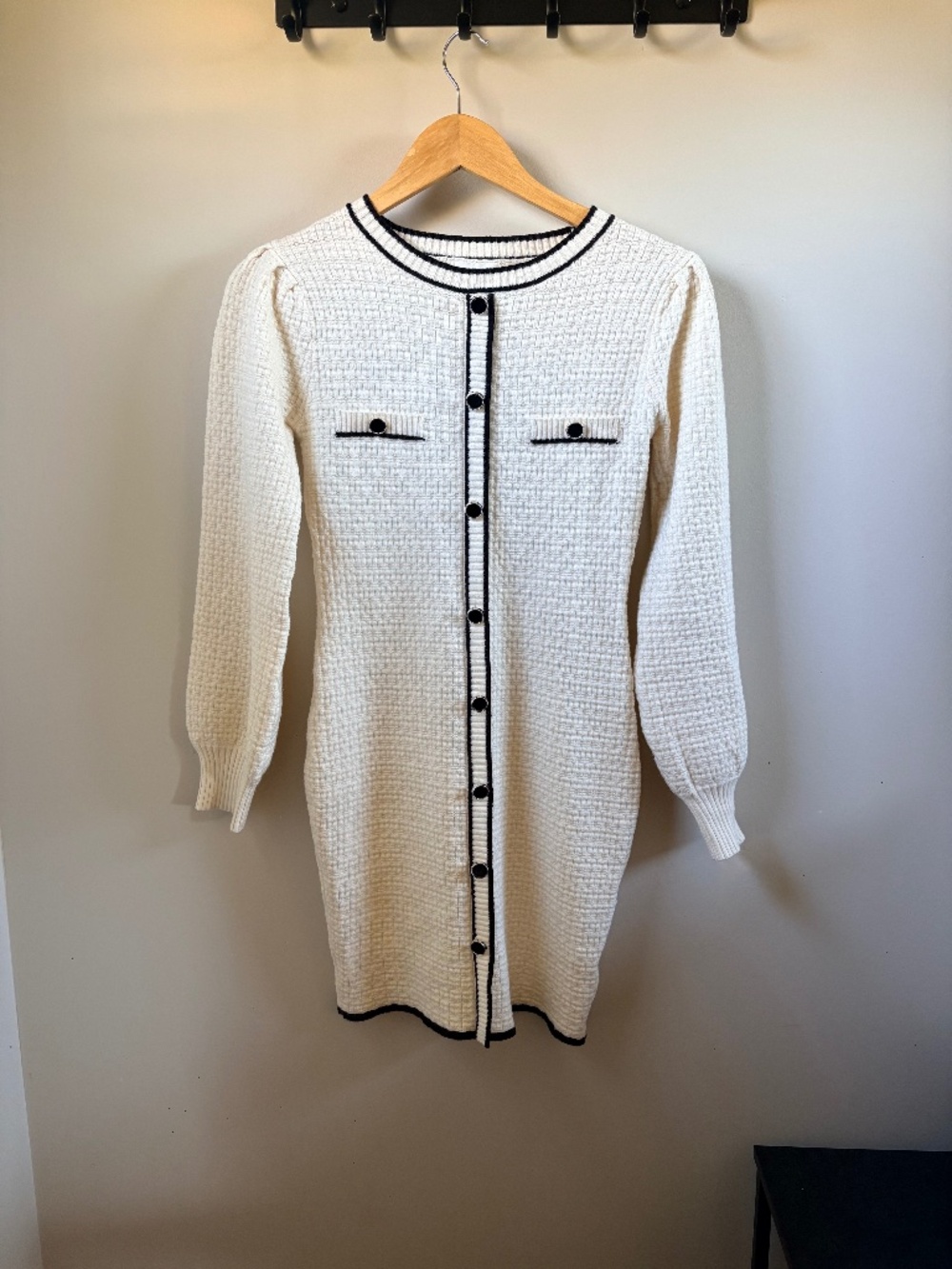 August Sky Cream Sweater Dress with Black Trim S
